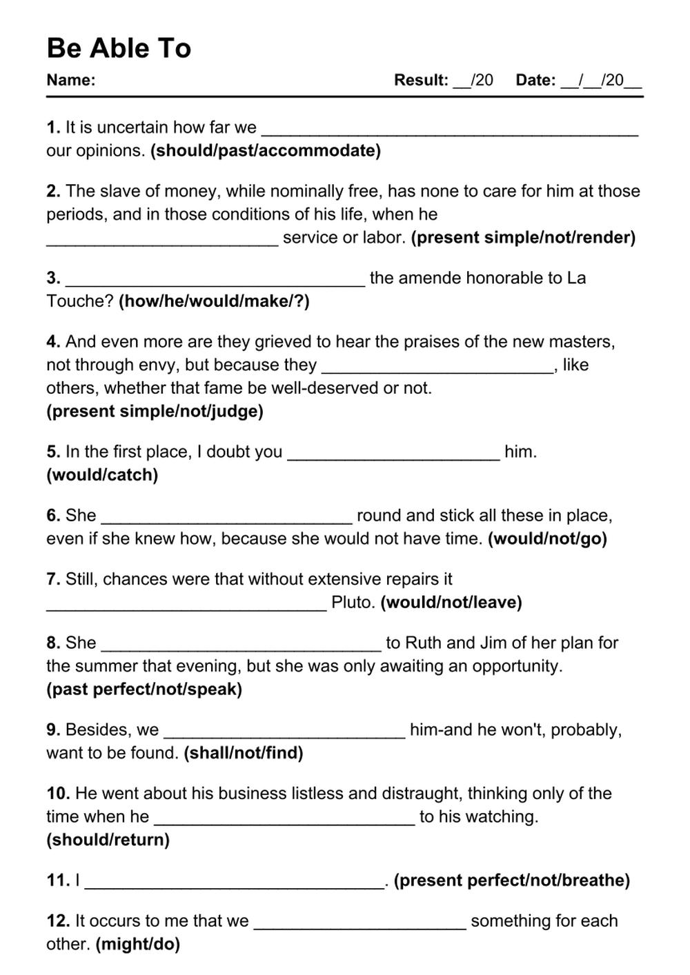 Printable Be Able To Exercises - PDF Worksheet with Answers - Test 38