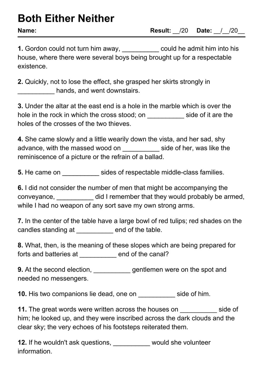 Printable Both Either Neither Exercises - PDF Worksheet with Answers - Test 35