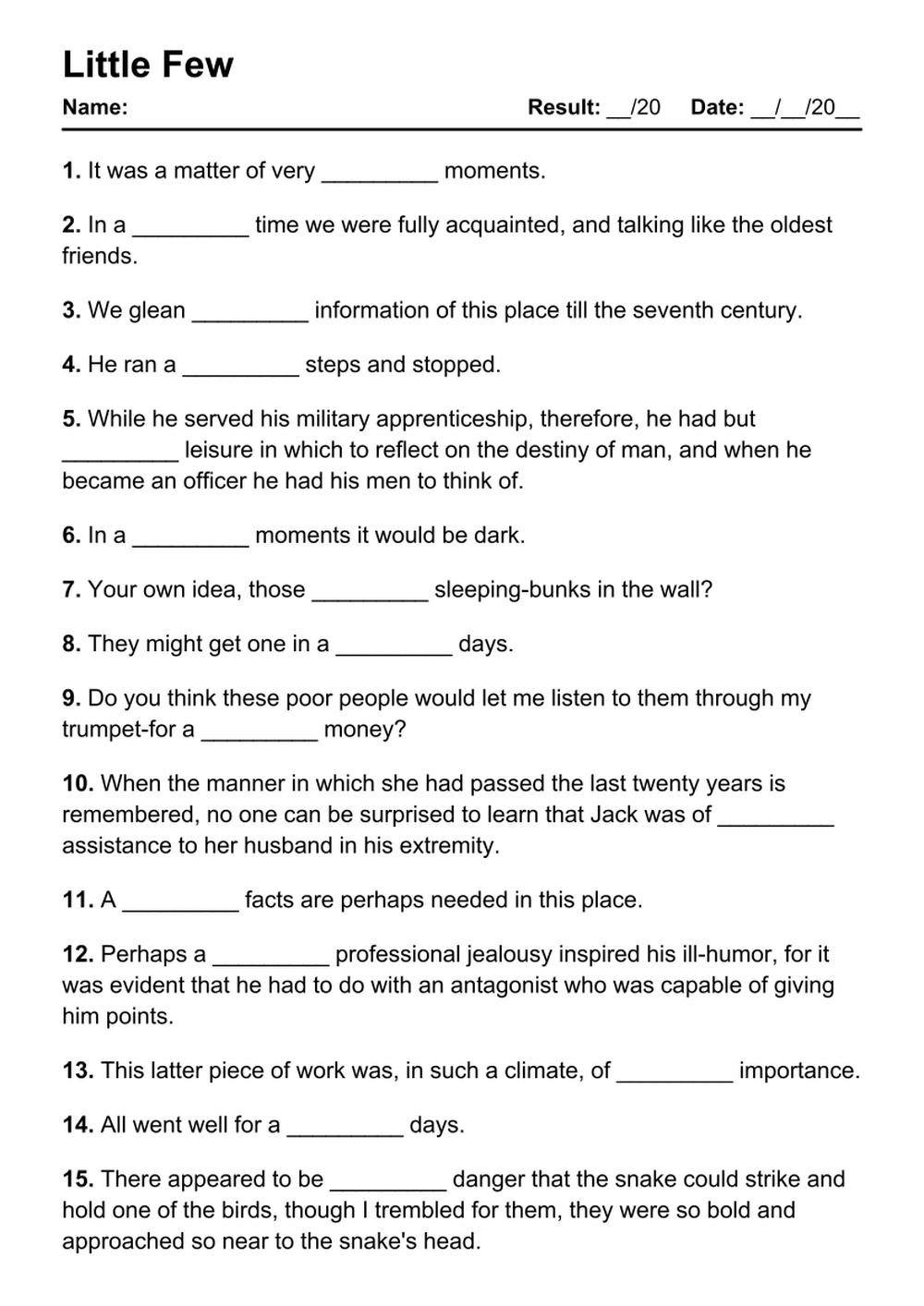 Printable Little Few Exercises - PDF Worksheet with Answers - Test 37