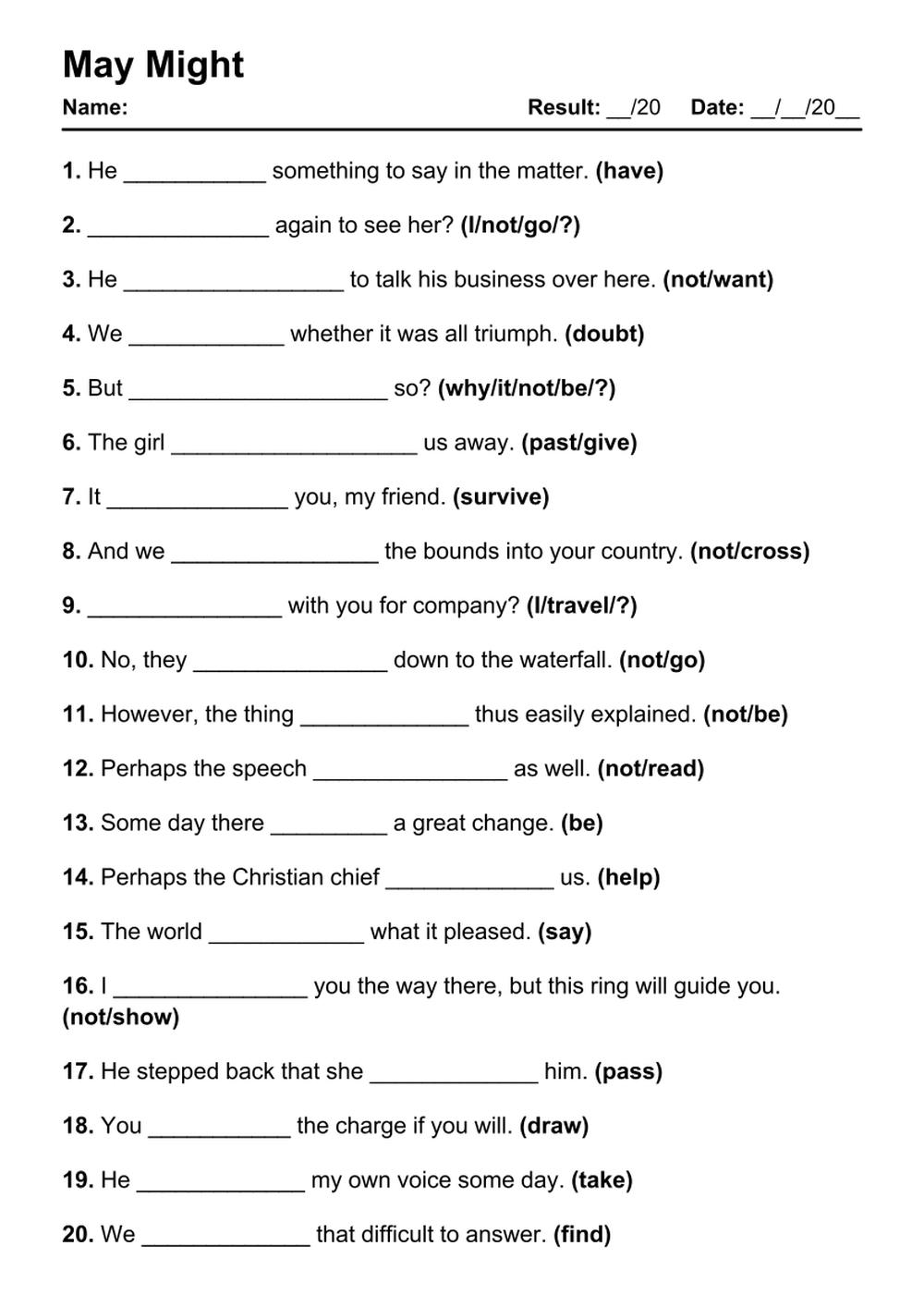 Printable May Might Exercises - PDF Worksheet with Answers - Test 9