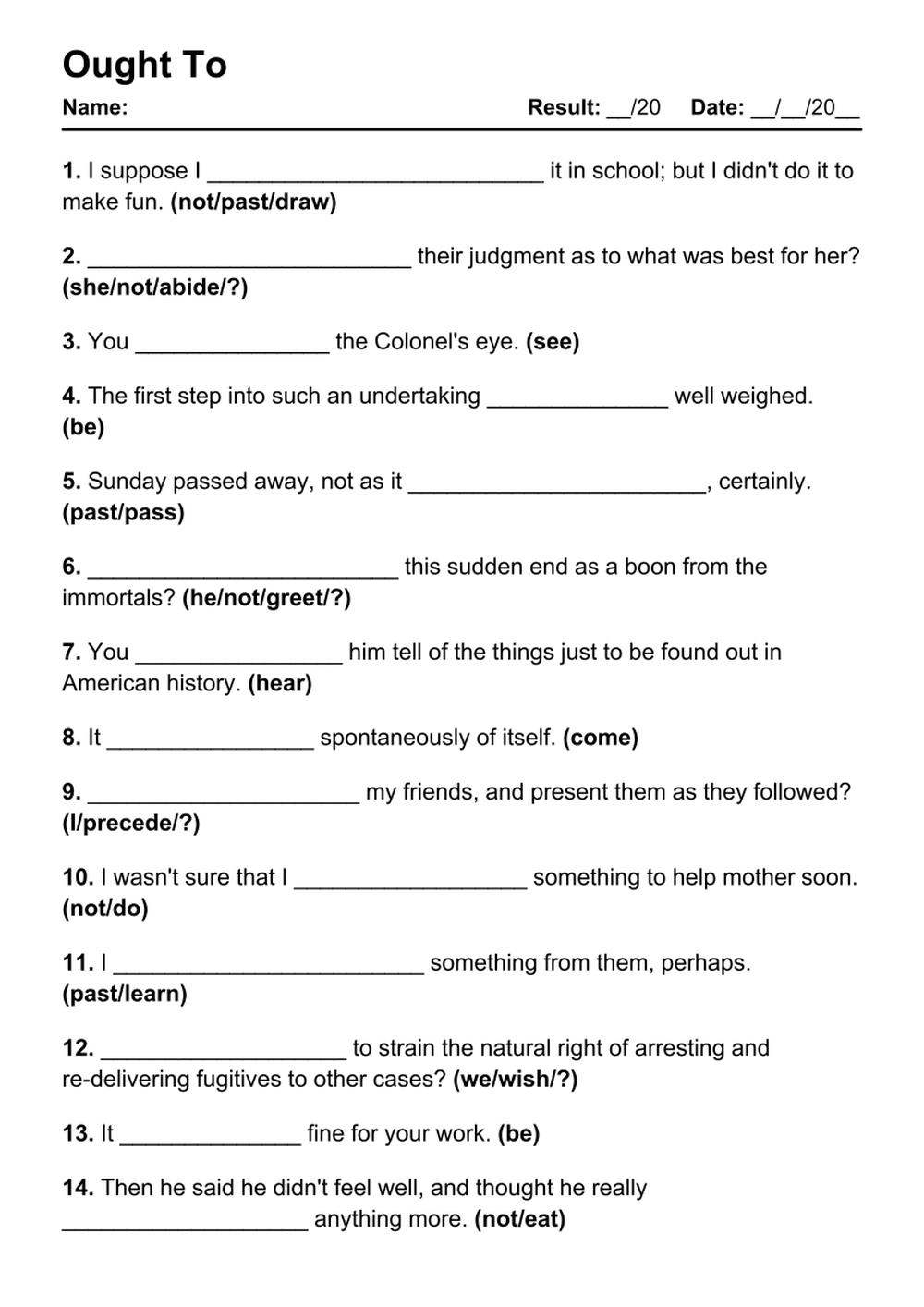 Printable Ought To Exercises - PDF Worksheet with Answers - Test 26