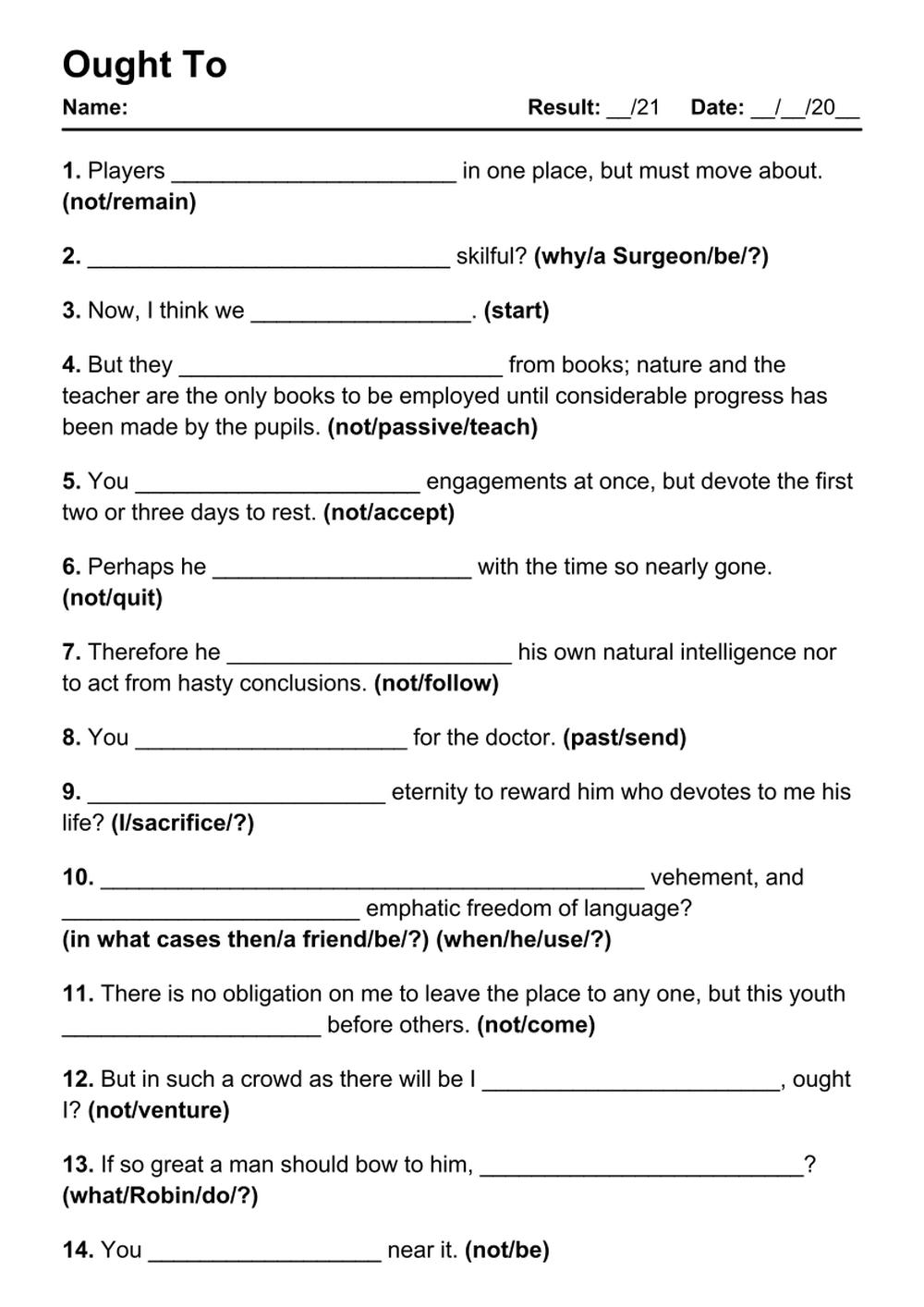 Printable Ought To Exercises - PDF Worksheet with Answers - Test 27
