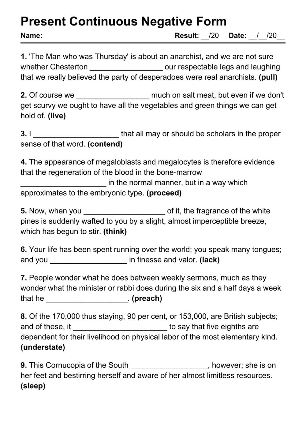 Printable Present Continuous Negative Exercises - PDF Worksheet with Answers - Test 67
