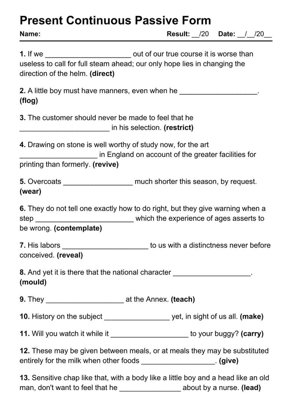 Printable Present Continuous Passive Exercises - PDF Worksheet with Answers - Test 25