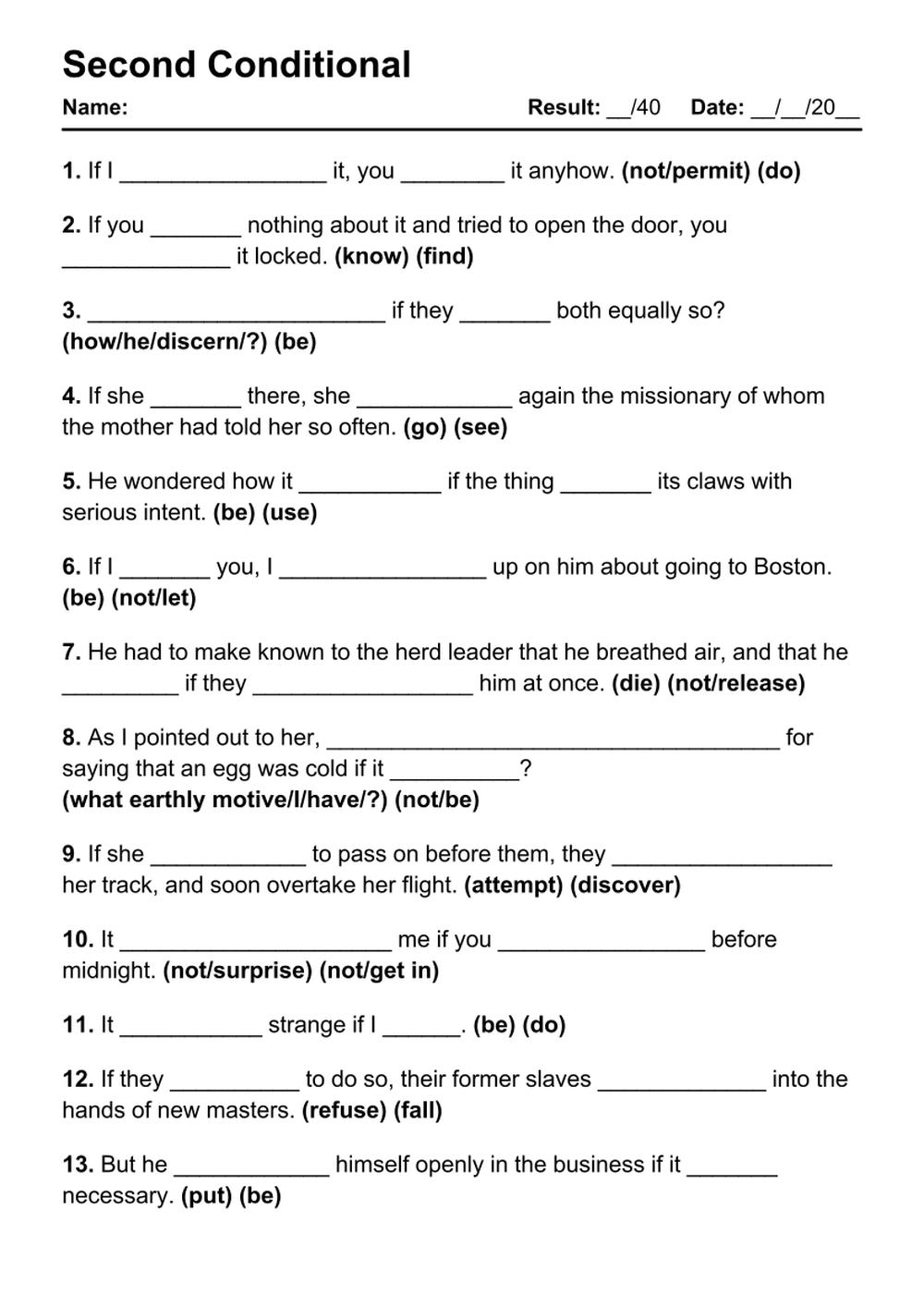 Printable Second Conditional Exercises - PDF Worksheet with Answers - Test 56