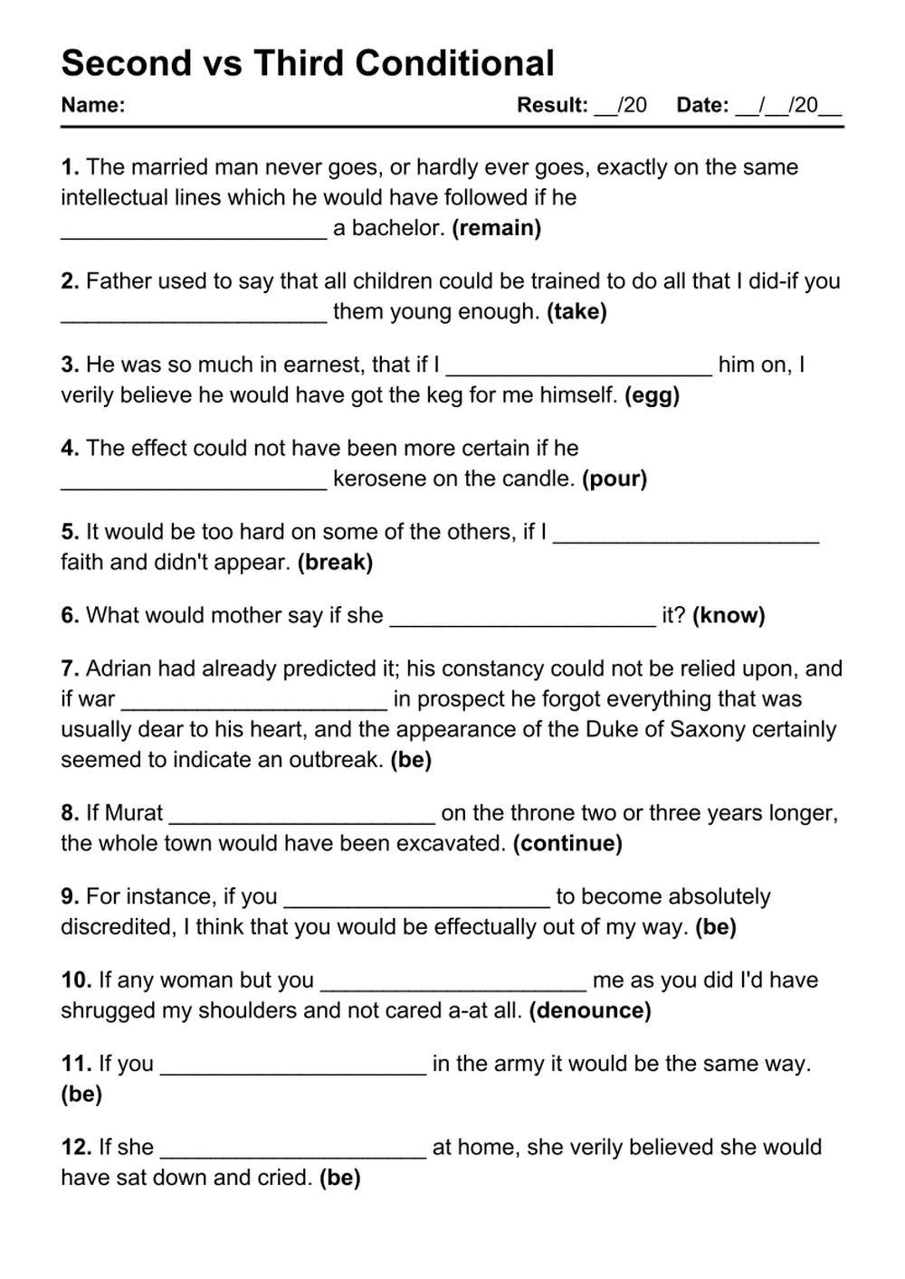 Printable Second vs Third Conditional Exercises - PDF Worksheet with Answers - Test 77
