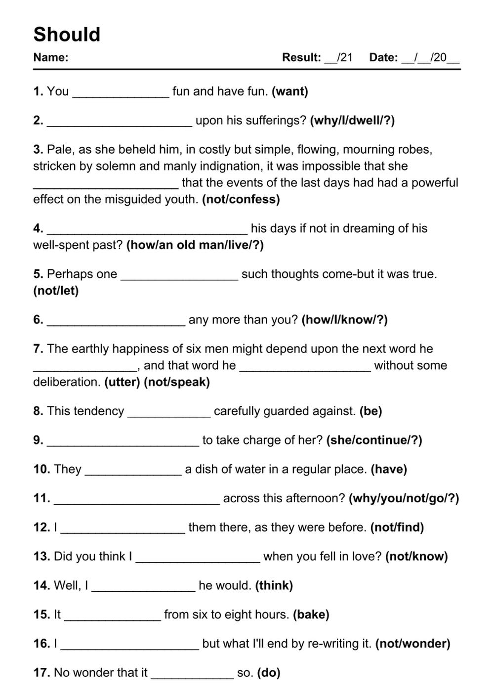 Printable Should Exercises - PDF Worksheet with Answers - Test 56