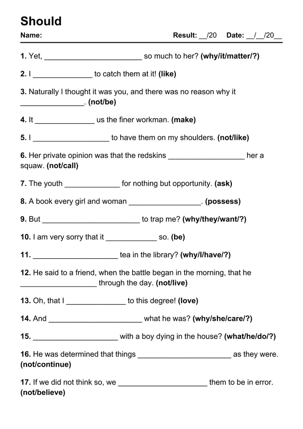 Printable Should Exercises - PDF Worksheet with Answers - Test 80