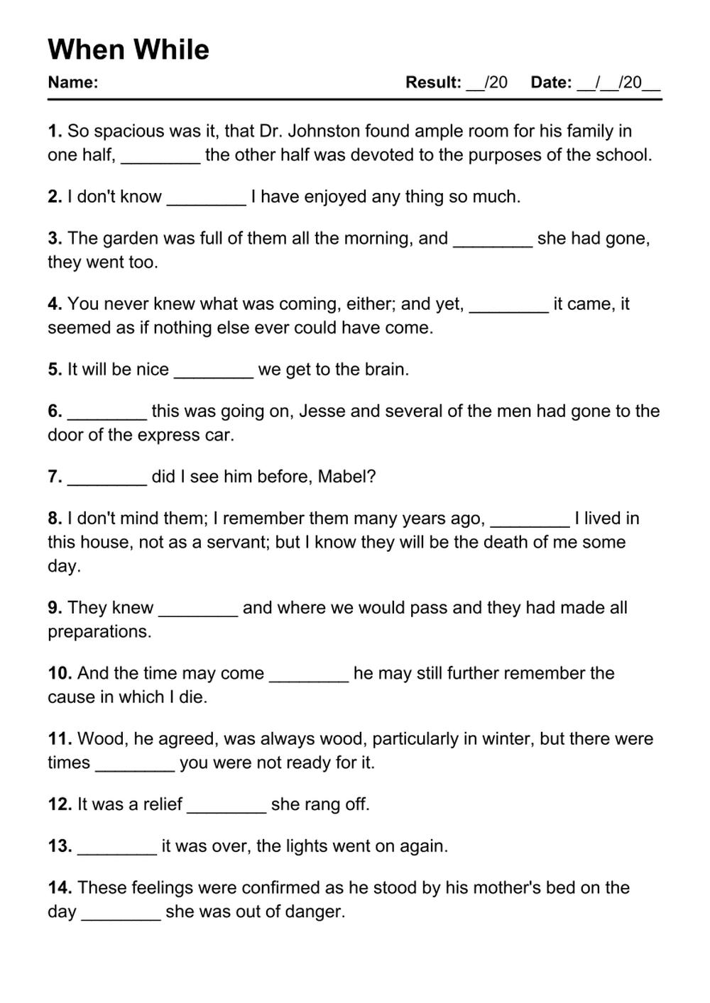 Printable When While Exercises - PDF Worksheet with Answers - Test 18
